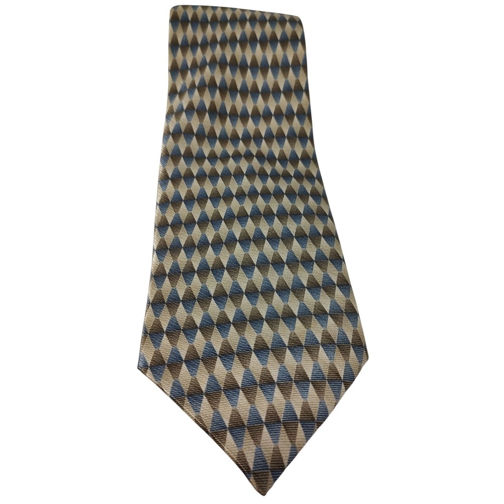Stafford Silk Tie Blue Brown Diamond Pattern Made In The‎ USA 57x3.75 In